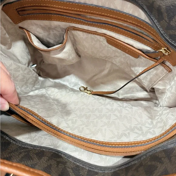 Michael Kors Dark Brown Logo Tote with Tan Trim - Picture 3 of 6